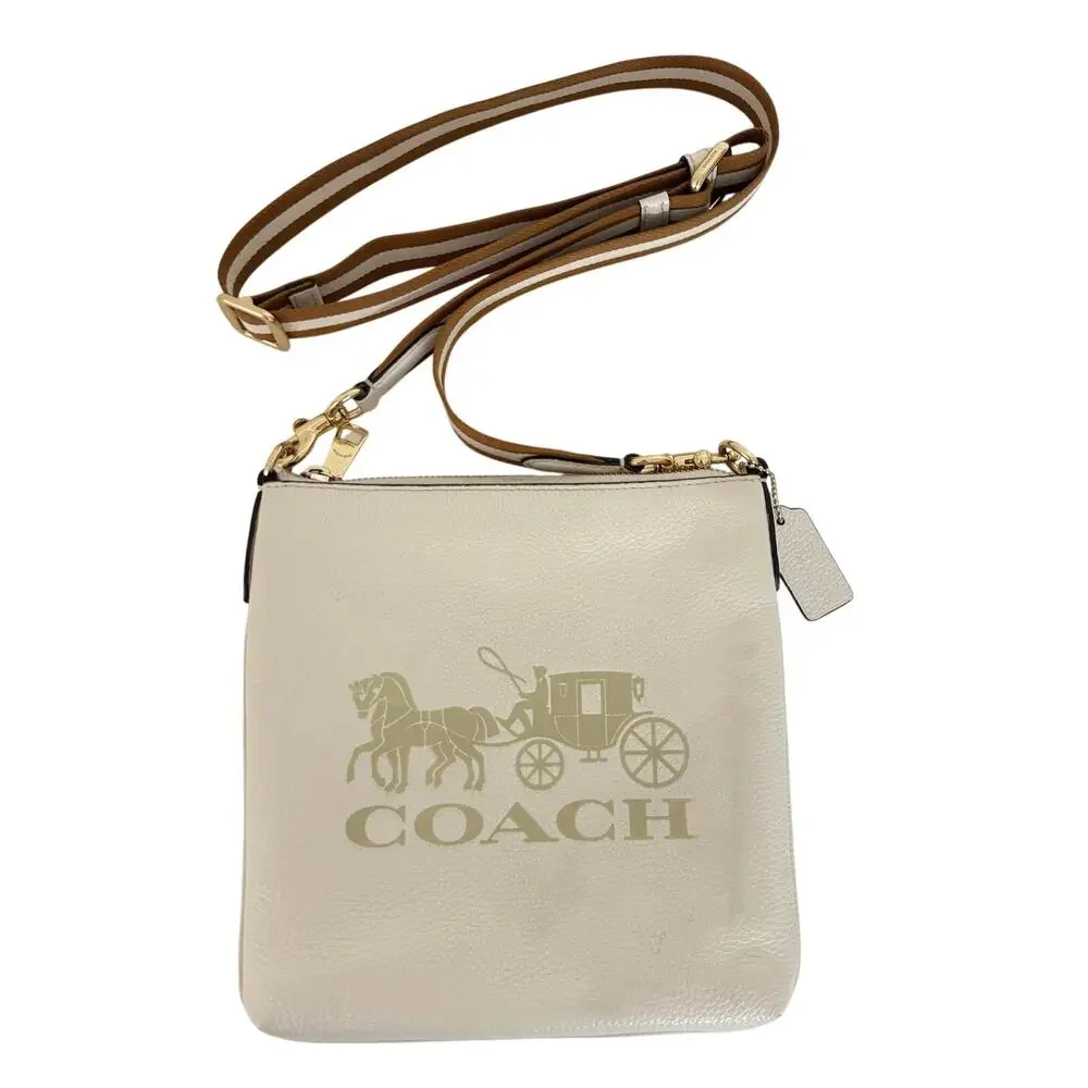 Coach Jes Horse and Carriage Logo Slim Crossbody Bag Leather Chalk 1897